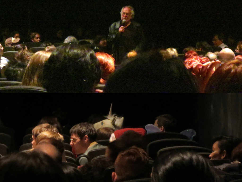 "The Last Unicorn" remastered screening, with Peter Beagle (top) and unicorn fan (bottom)